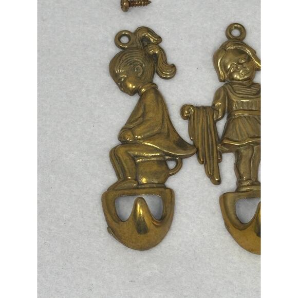 Vintage Brass Wall Hook Set of 4 Kids by Artmark Italy Towel Robe Whimsical NEW - Picture 3 of 8
